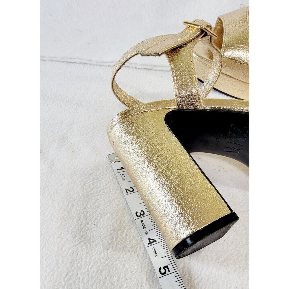 Zara Womens Gold Metallic Platforms Sandals Ultra High Block Heels Size 39 - Picture 13 of 16